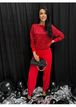 Czerwony Komplet Cekinowa Bluzka + Spodnie ze sklepu ModnaKiecka.pl w kategorii Komplety i garnitury damskie - zdjęcie 187939099