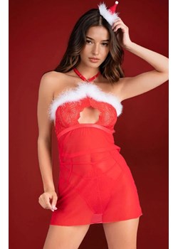 Komplet mikołajki koszulka i ozdobne figi Santas Candy, Kolor czerwony, Rozmiar S/M, LivCo Corsetti Fashion ze sklepu Intymna w kategorii Komplety bielizny damskiej - zdjęcie 187939216