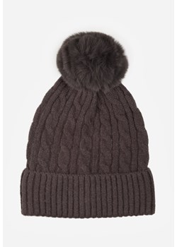 Szara Czapka w Warkoczowy Splot z Pomponem Vetisare ze sklepu born2be.pl w kategorii Czapki z daszkiem męskie - zdjęcie 187942357