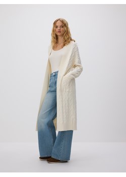 Reserved - Długi kardigan z wiskozą - kremowy ze sklepu Reserved w kategorii Swetry damskie - zdjęcie 187947626