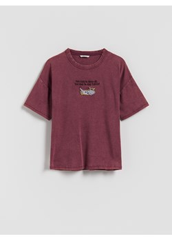 Reserved - Krótki t-shirt z haftem - bordowy ze sklepu Reserved w kategorii Bluzki dziewczęce - zdjęcie 187947749