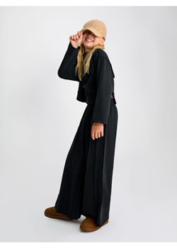Sinsay - Spodnie wide leg z grubej prążkowanej dzianiny z polarem wewnątrz - czarny ze sklepu Sinsay w kategorii Spodnie dziewczęce - zdjęcie 187948559