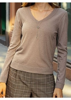 Sinsay - Sweter z dekoltem w serek - brązowy ze sklepu Sinsay w kategorii Swetry damskie - zdjęcie 187950536