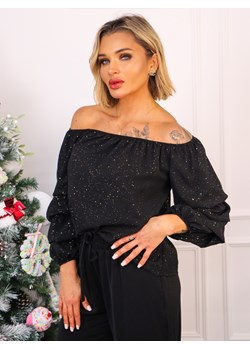 BLUZKA HISZPANKA Z METALICZNYM WZOREM- CZARNA ze sklepu olika.com.pl w kategorii Bluzki damskie - zdjęcie 187951537