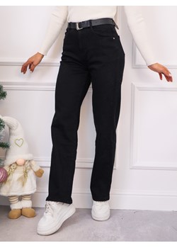 SPODNIE JEANSOWE O PROSTYM KROJU I WYSOKIM STANEM + PASEK PLUS SIZE- CZARNE ze sklepu olika.com.pl w kategorii Jeansy damskie - zdjęcie 187951559