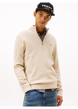 Tommy Jeans Męski sweter z dzianiny Mężczyźni Bawełna beżowy jednolity ze sklepu vangraaf w kategorii Swetry męskie - zdjęcie 187957319