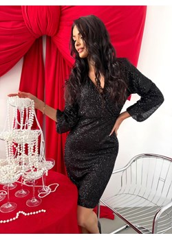 Czarna Kopertowa Cekinowa Sukienka ze sklepu ModnaKiecka.pl w kategorii Sukienki - zdjęcie 187957796