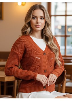 Sweter damski rozpinany KNITVIA rudy Dstreet MY2420 ze sklepu DSTREET.PL w kategorii Swetry damskie - zdjęcie 187959028