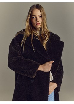 Reserved - Płaszcz ze sztucznego futerka - ciemnobrązowy ze sklepu Reserved w kategorii Płaszcze damskie - zdjęcie 187959219