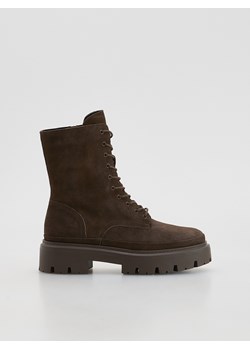 Reserved - Zamszowe botki ze sznurowaniem - ciemnobrązowy ze sklepu Reserved w kategorii Botki - zdjęcie 187960917