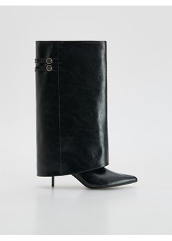 Reserved - Skórzane kozaki z podwójną cholewką - czarny ze sklepu Reserved w kategorii Kozaki damskie - zdjęcie 187960999