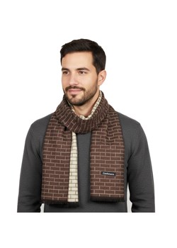 Ciepły Cashmere szalik męski w cegiełkę SZA-33 brązowy/kremowy ze sklepu Stylion w kategorii Szaliki męskie - zdjęcie 187961675