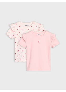 Sinsay - Bawełniana koszulka z ozdobnymi falbankami 2 pack - wielobarwny ze sklepu Sinsay w kategorii Bluzki dziewczęce - zdjęcie 187962268