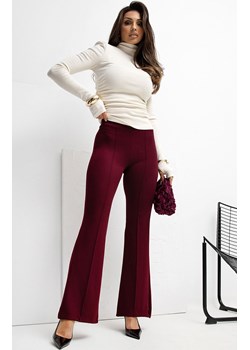 Bordowe spodnie z wysokim stanem RV-DR-A1060.03P, Kolor bordowy, Rozmiar S, Rue Paris ze sklepu Primodo w kategorii Spodnie damskie - zdjęcie 187963189