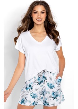 Piżama damska krótkie spodenki Valerie, Kolor biało-niebieski, Rozmiar S, Momenti per me ze sklepu Primodo w kategorii Piżamy damskie - zdjęcie 187963576