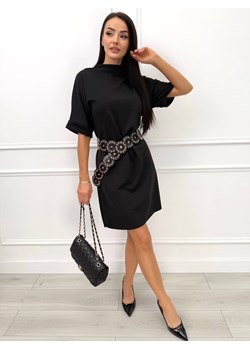 Czarna Prosta Sukienka ze Stójką ze sklepu ModnaKiecka.pl w kategorii Sukienki - zdjęcie 187963698