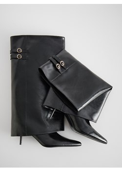 Reserved - Skórzane kozaki z podwójną cholewką - czarny ze sklepu Reserved w kategorii Kozaki damskie - zdjęcie 187965407