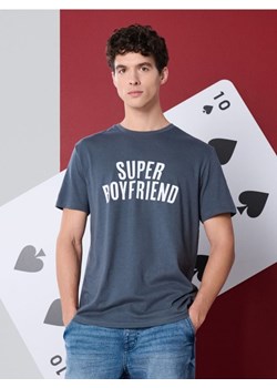 Sinsay - Bawełniana koszulka z napisem - niebieski ze sklepu Sinsay w kategorii T-shirty męskie - zdjęcie 187966068