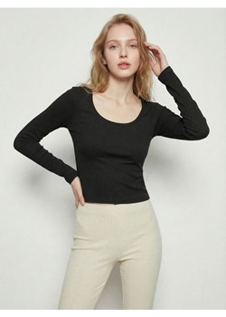 Sinsay - Bawełniana bluzka z długim rękawem - czarny ze sklepu Sinsay w kategorii Bluzki damskie - zdjęcie 187966097