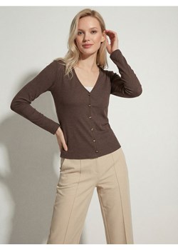 Sinsay - Prążkowana bluzka z wiskozy - brązowy ze sklepu Sinsay w kategorii Bluzki damskie - zdjęcie 187966119