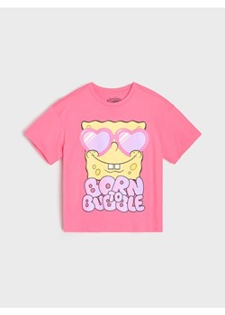 Sinsay - Bawełniana koszulka z nadrukiem SpongeBob SquarePants - różowy ze sklepu Sinsay w kategorii Bluzki dziewczęce - zdjęcie 187966166