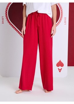 Sinsay - Spodnie od piżamy z muślinowej bawełny - czerwony ze sklepu Sinsay w kategorii Piżamy damskie - zdjęcie 187966169