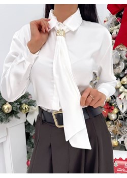 Kremowa Satynowa Koszula z Ozdobnym Krawatem ze sklepu ModnaKiecka.pl w kategorii Koszule damskie - zdjęcie 187967446