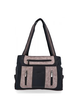 Torebka Damska Shopper Bag 2 Komory firmy Hernan 3892-1 Czarna/Ziemista ze sklepu PaniTorbalska w kategorii Listonoszki - zdjęcie 187968858
