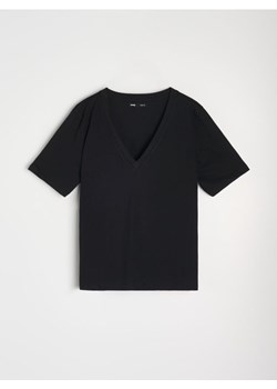 Sinsay - Bawełniana koszulka z dekoltem V - czarny ze sklepu Sinsay w kategorii Bluzki damskie - zdjęcie 187972697