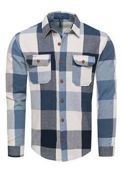 Koszula flanelowa męska w kratę granatowa Recea ze sklepu Recea.pl w kategorii Koszule męskie - zdjęcie 187973586
