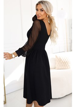 Czarna sukienka midi z kopertowym dekoltem i tiulowymi rękawami 657-1, Kolor czarny, Rozmiar L, Numoco ze sklepu Primodo w kategorii Sukienki - zdjęcie 187974659