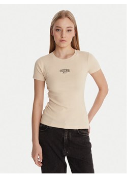 Guess Jeans T-Shirt W6RP21 KA0H1 Beżowy Slim Fit ze sklepu MODIVO w kategorii Bluzki damskie - zdjęcie 187976048