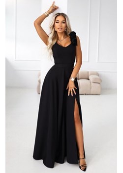 Numoco 643-2 elegancka wieczorowa suknia maxi z rozcięciem i różami ze sklepu intimiti.pl w kategorii Sukienki - zdjęcie 187977287