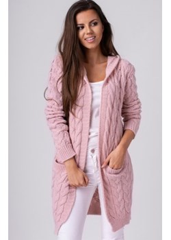 Setin długi kardigan z kapturem GLORIA pudrowy róż ze sklepu intimiti.pl w kategorii Swetry damskie - zdjęcie 187977966