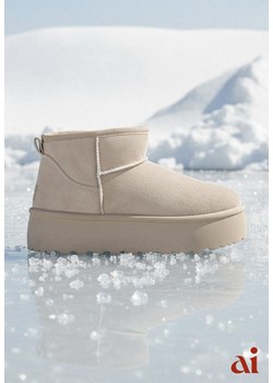 Beżowe Krótkie Śniegowce na Platformie Elenith ze sklepu renee.pl w kategorii Śniegowce damskie - zdjęcie 187978205