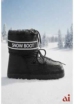 Czarne Śniegowce z Nadrukiem i Ozdobnym Wiązaniem Zulla ze sklepu renee.pl w kategorii Śniegowce damskie - zdjęcie 187978209