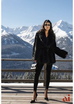 Czarna Klasyczna Kurtka Futerko z Wąskim Wiązanym Paskiem w Talii Casfitta ze sklepu renee.pl w kategorii Kurtki damskie - zdjęcie 187978226