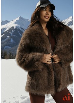 Brązowa Dwurzędowa Kurtka Futerko Oversize Nenalla ze sklepu renee.pl w kategorii Futra damskie - zdjęcie 187978245