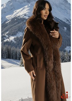 Brązowy Płaszcz z Odpinanym Futerkiem Lillvana ze sklepu renee.pl w kategorii Płaszcze damskie - zdjęcie 187978247