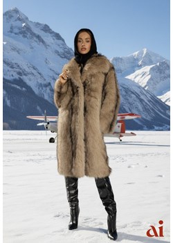 Brązowy Płaszcz Futerko o Prostym Kroju z Szerokim Kołnierzem Ezilana ze sklepu renee.pl w kategorii Futra damskie - zdjęcie 187978259