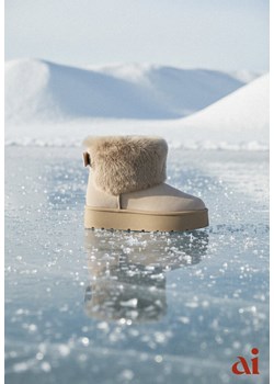 Ciemnobeżowe Śniegowce z Cholewką za Kostkę Ocieplane z Futerkiem i Małą Kokardą Reinedia ze sklepu renee.pl w kategorii Śniegowce damskie - zdjęcie 187978278