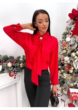 Czerwona Satynowa Koszula z Ozdobnym Krawatem ze sklepu ModnaKiecka.pl w kategorii Koszule damskie - zdjęcie 187979717