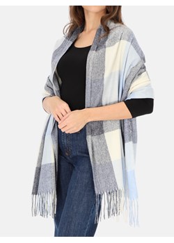 Wełniany niebieski szal w kratę z kaszmirem Potis & Verso ze sklepu Eye For Fashion w kategorii Szaliki i chusty damskie - zdjęcie 187982079