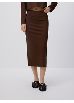 Reserved - Spódnica midi z wiskozą - ciemnobrązowy ze sklepu Reserved w kategorii Spódnice - zdjęcie 187982427