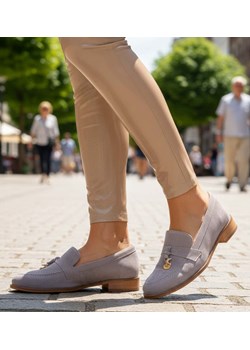 Skórzane półbuty szare lordsy /A8-2 12552 R178/ ze sklepu Pantofelek24.pl w kategorii Lordsy damskie - zdjęcie 187982458