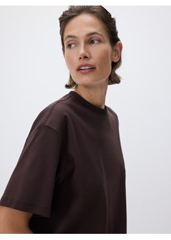 Reserved - T-shirt oversize z merceryzowanej bawełny - ciemnobrązowy ze sklepu Reserved w kategorii Bluzki damskie - zdjęcie 187982936