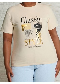 Sinsay - Bawełniana koszulka z nadrukiem - kremowy ze sklepu Sinsay w kategorii Bluzki damskie - zdjęcie 187983648