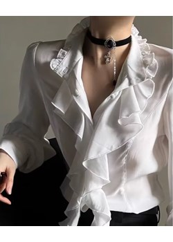 Damska koszula z ozdobną falbaną - Biały S ze sklepu Intimica.pl w kategorii Koszule damskie - zdjęcie 187987176