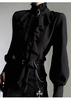 Damska koszula z ozdobną falbaną - Czarny S ze sklepu Intimica.pl w kategorii Koszule damskie - zdjęcie 187987177