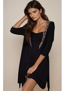 Krótki szlafrok damski z rękawem 3/4 Sensuella, Kolor czarny, Rozmiar S, Momenti per me ze sklepu Intymna w kategorii Szlafroki damskie - zdjęcie 187987936